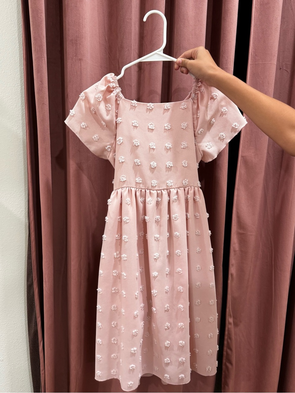 Girls Pink Embroidered Puff-Sleeve Dress